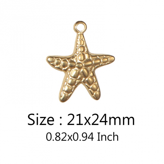 Immagine di Ecologico 304 Acciaio Inossidabile Gioielli Oceanici Charms Stella di Mare Oro Placcato Struttura 21mm x 24mm, 2 Pz