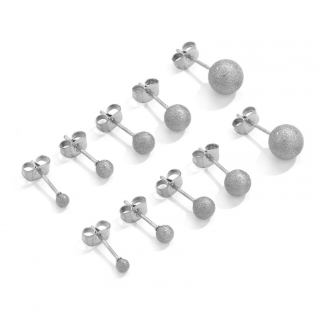 Picture of 304 Stainless Steel Ear Post Stud Earrings Ball Silver Tone Sparkledust 8mm Dia., Post/ Wire Size: (20 gauge), 10 PCs