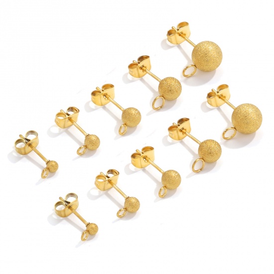 Picture of 10 PCs Vacuum Plating 304 Stainless Steel Ear Post Stud Earring With Loop Connector Accessories Ball 18K Gold Plated Sparkledust 3mm Dia., Post/ Wire Size: (20 gauge)