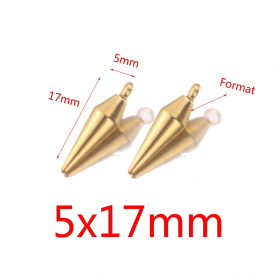 エコフレンドリー 304ステンレス鋼 チャーム 円錐 18Kゴールドメッキ 5mm x 17mm、 10 個 の画像