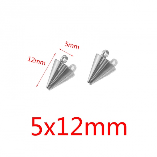 エコフレンドリー 304ステンレス鋼 チャーム 円錐 シルバートーン 5mm x 12mm、 10 個 の画像