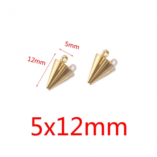 エコフレンドリー 304ステンレス鋼 チャーム 円錐 18Kゴールドメッキ 5mm x 12mm、 10 個 の画像