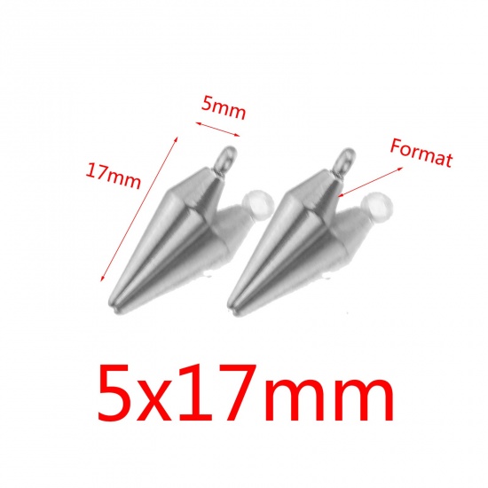 エコフレンドリー 304ステンレス鋼 チャーム 円錐 シルバートーン 5mm x 17mm、 10 個 の画像