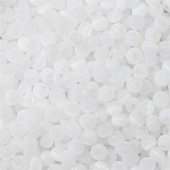 Picture of Glass Seed Beads Round Rocailles White Cat's Eye Imitation About 4mm Dia., Hole: Approx 1mm, 10 Grams
