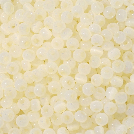 Picture of Glass Seed Beads Round Rocailles Beige Cat's Eye Imitation About 4mm Dia., Hole: Approx 1mm, 10 Grams