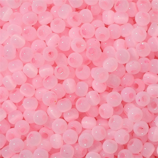 Immagine di Vetro Seme Perline Round Rocailles Rosa Imitazione di occhio di gatto Per 4mm Dia., Foro:Circa 1mm, 10 Grammi