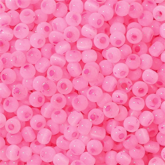 Picture of Glass Seed Beads Round Rocailles Hot Pink Cat's Eye Imitation About 4mm Dia., Hole: Approx 1mm, 10 Grams