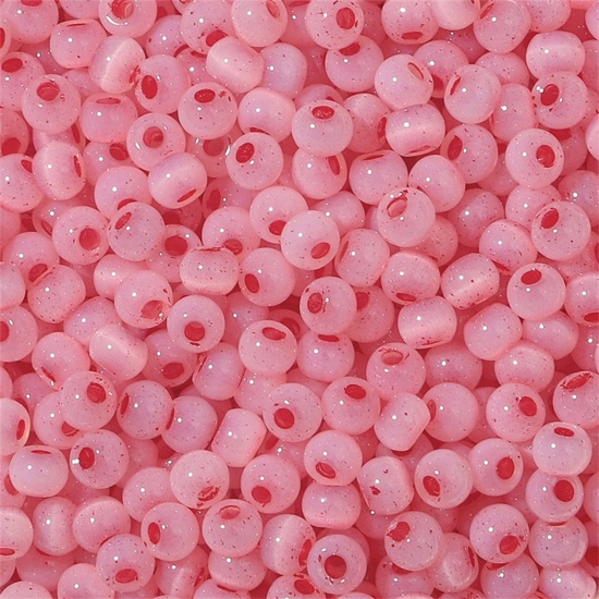 Picture of Glass Seed Beads Round Rocailles Red Cat's Eye Imitation About 4mm Dia., Hole: Approx 1mm, 10 Grams