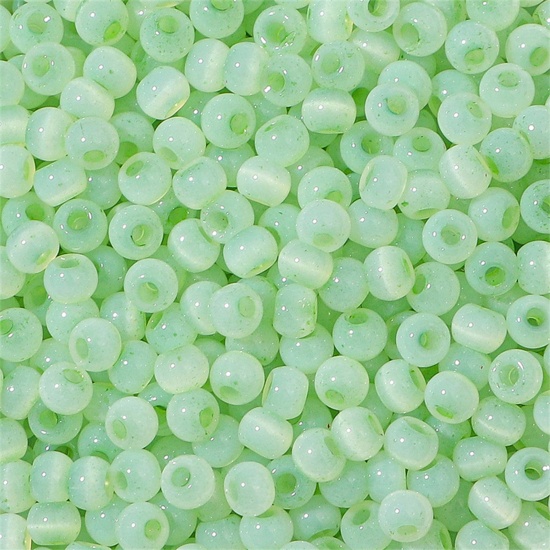 Picture of Glass Seed Beads Round Rocailles Light Green Cat's Eye Imitation About 4mm Dia., Hole: Approx 1mm, 10 Grams
