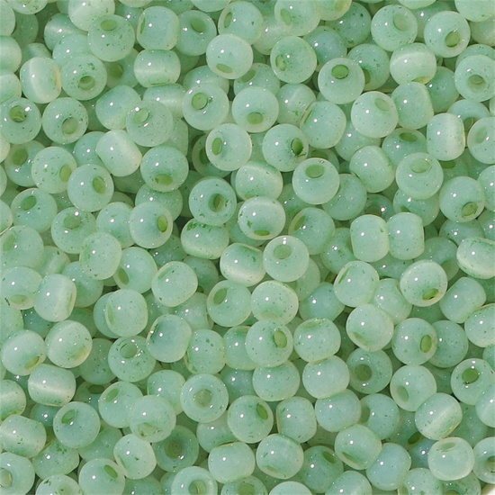 Immagine di Vetro Seme Perline Round Rocailles Erba Verde Imitazione di occhio di gatto Per 4mm Dia., Foro:Circa 1mm, 10 Grammi