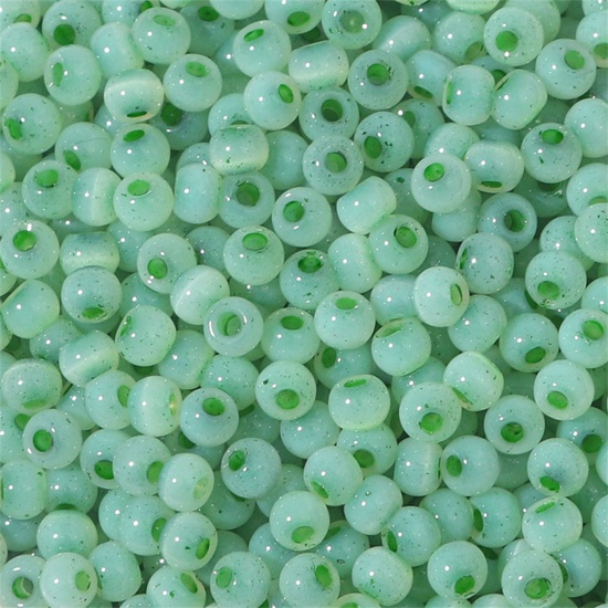 Picture of Glass Seed Beads Round Rocailles Green Cat's Eye Imitation About 4mm Dia., Hole: Approx 1mm, 10 Grams