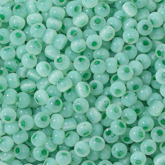 Immagine di Vetro Seme Perline Round Rocailles Verde Smeraldo Imitazione di occhio di gatto Per 4mm Dia., Foro:Circa 1mm, 10 Grammi