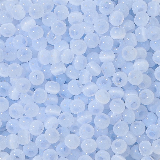 Immagine di Vetro Seme Perline Round Rocailles Blu Grigio Imitazione di occhio di gatto Per 4mm Dia., Foro:Circa 1mm, 10 Grammi