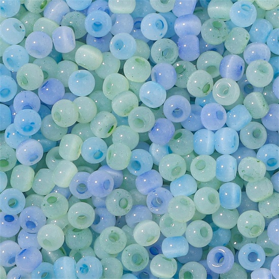 Immagine di Vetro Seme Perline Round Rocailles Blu & Verde Imitazione di occhio di gatto Per 4mm Dia., Foro:Circa 1mm, 10 Grammi