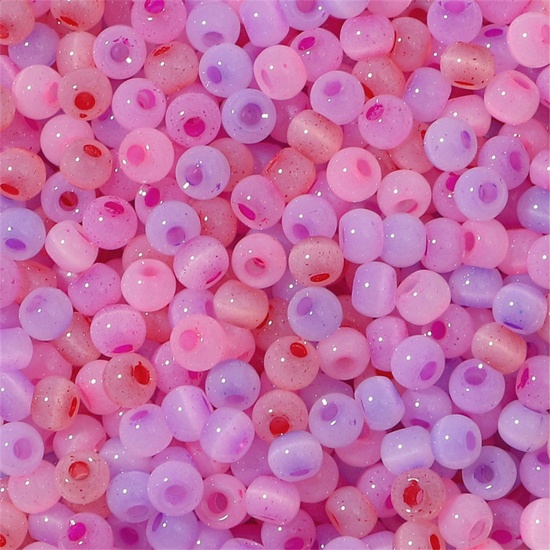 Picture of Glass Seed Beads Round Rocailles Pink & Purple Cat's Eye Imitation About 4mm Dia., Hole: Approx 1mm, 10 Grams