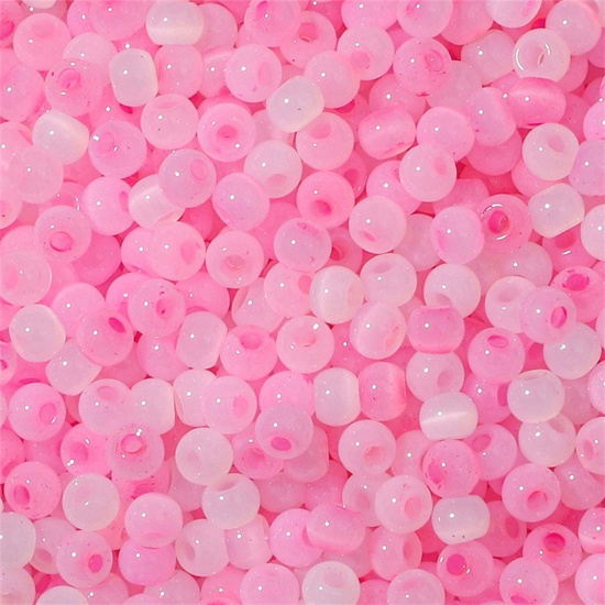 Immagine di Vetro Seme Perline Round Rocailles Bianco & Rosa Imitazione di occhio di gatto Per 4mm Dia., Foro:Circa 1mm, 10 Grammi