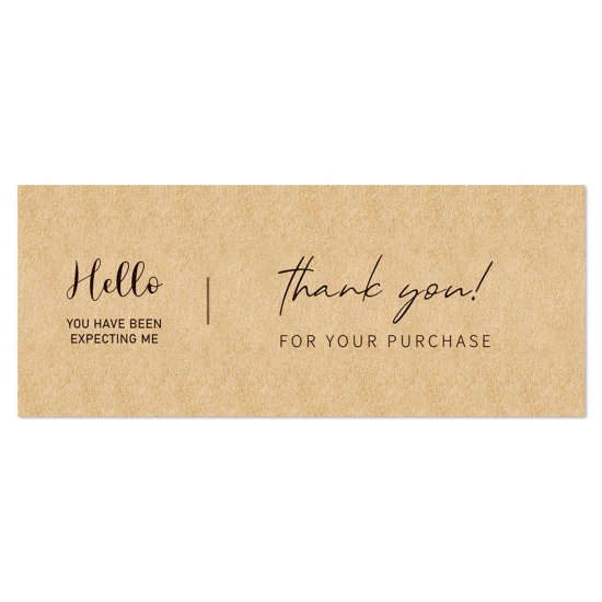Bild von Kunstpapier Zugeklebte Etikette Braun Rechteck Message " THANK YOU " 15cm x 6cm, 1 Packung ( 50 Stück/Packung)