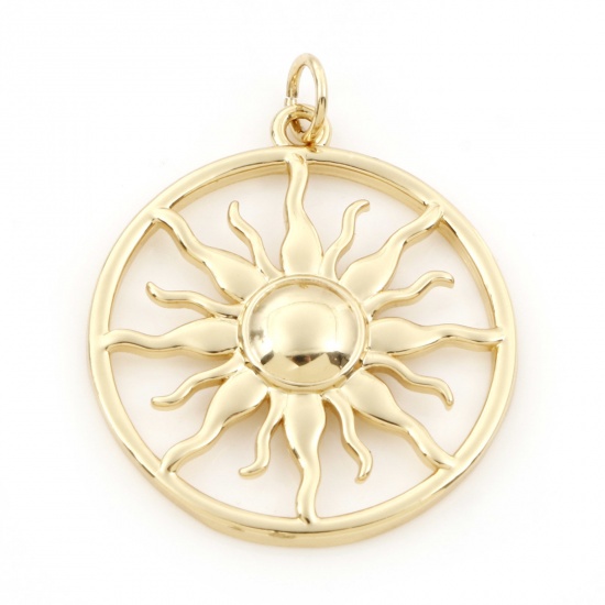 Picture of Shell & Brass Galaxy Charms 18K Real Gold Plated Sun 30mm x 23.5mm, 1 Piece