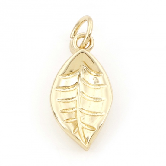 Immagine di Ottone Charms Foglia 18K Vero Oro Placcato 18mm x 8mm, 2 Pz