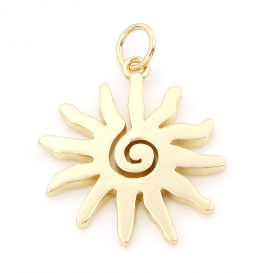 Image de Breloques Galaxie en Laiton Soleil Plaqué Or Véritable 18K Spiral 25mm x 18.5mm, 2 Pcs
