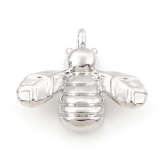 Imagen de Latón Colgantes Charms Abejas Platino Real Chapado 3D 13mm x 12mm, 2 Unidades