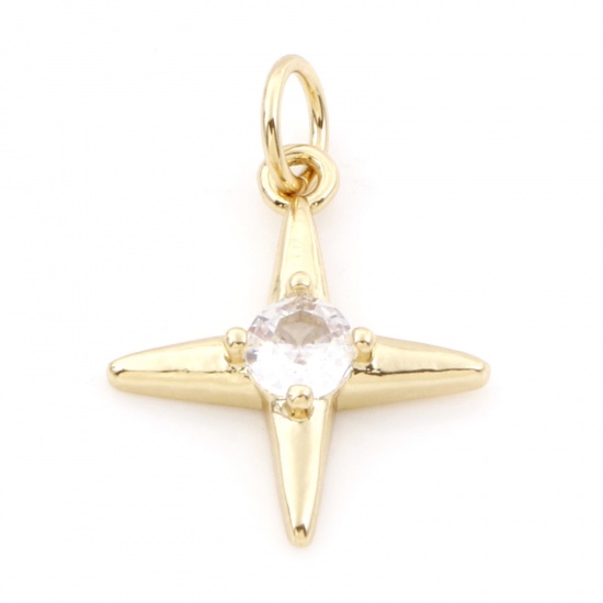 Imagen de Latón Galaxia Colgantes Charms Estrella 18K Oro Real Chapado Claro Circón Artificial 20mm x 14mm, 2 Unidades
