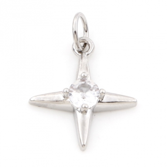Imagen de Latón Galaxia Colgantes Charms Estrella Platino Real Chapado Claro Circón Artificial 20mm x 14mm, 2 Unidades