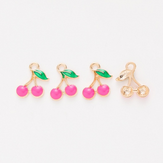 Picture of Zinc Based Alloy Charms Gold Plated Fuchsia Cherry Fruit Enamel 13mm x 10mm, 20 PCs