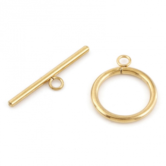 Immagine di 2 Seri Ecologico Acciaio Inossidabile Alternare Fermagli Anello Placcato Oro 18K 3.5cm x 0.7cm