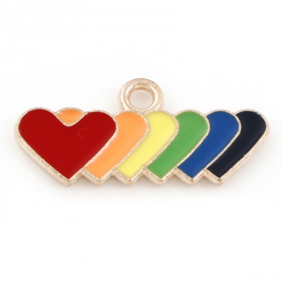 Picture of Zinc Based Alloy Weather Collection Charms Gold Plated Multicolor Heart Rainbow 22mm x 10mm, 10 PCs