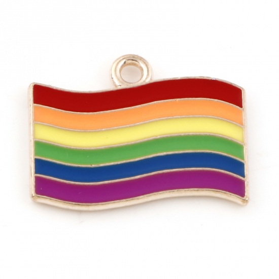 Picture of Zinc Based Alloy Weather Collection Charms Gold Plated Multicolor National Flag Rainbow 22mm x 16mm, 10 PCs