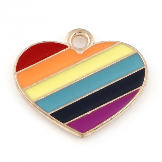Picture of Zinc Based Alloy Weather Collection Charms Gold Plated Multicolor Heart Rainbow 18mm x 16mm, 10 PCs