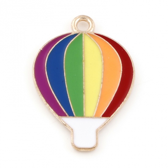 Picture of Zinc Based Alloy Weather Collection Charms Gold Plated Multicolor Fire Balloon Rainbow 25mm x 17mm, 10 PCs