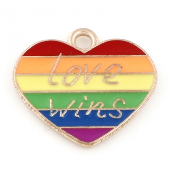 Picture of Zinc Based Alloy Weather Collection Charms Gold Plated Multicolor Heart Rainbow 18mm x 17mm, 10 PCs