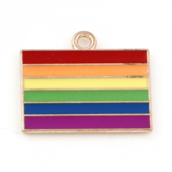 Picture of Zinc Based Alloy Weather Collection Charms Gold Plated Multicolor National Flag Rainbow 20mm x 17.5mm, 10 PCs