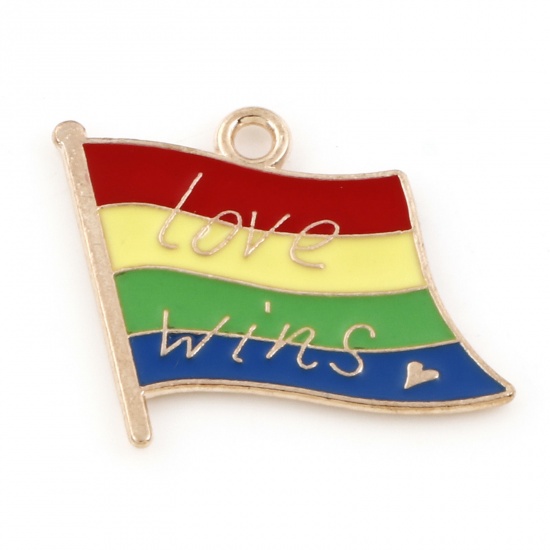 Picture of Zinc Based Alloy Weather Collection Charms Gold Plated Multicolor National Flag Rainbow 20mm x 19mm, 10 PCs