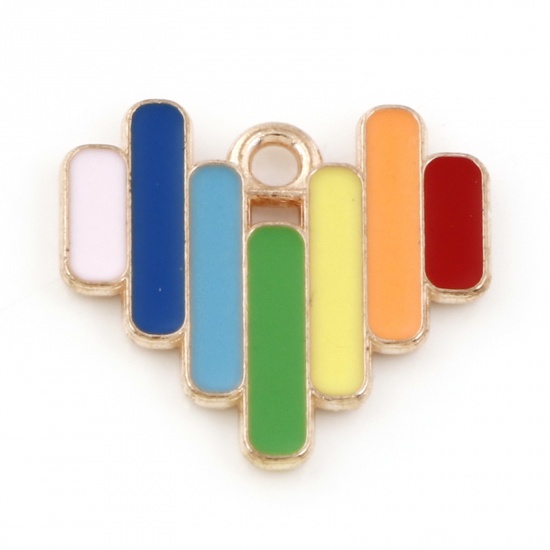 Picture of Zinc Based Alloy Weather Collection Charms Gold Plated Multicolor Heart Rainbow 18mm x 17mm, 10 PCs