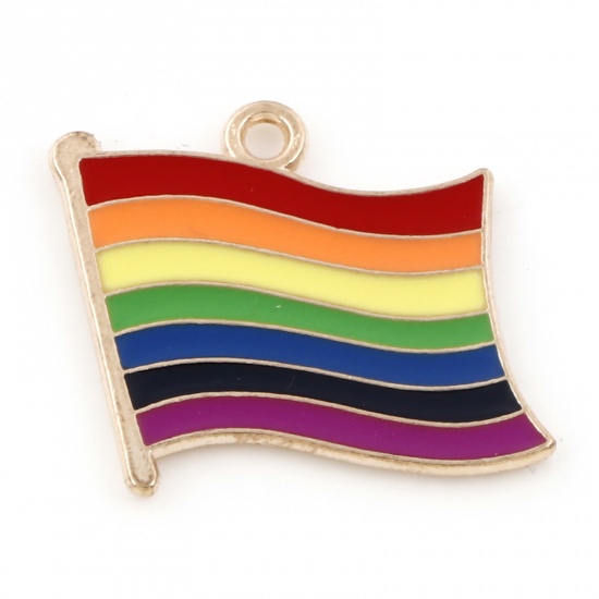 Picture of Zinc Based Alloy Weather Collection Charms Gold Plated Multicolor National Flag Rainbow 20mm x 20mm, 10 PCs