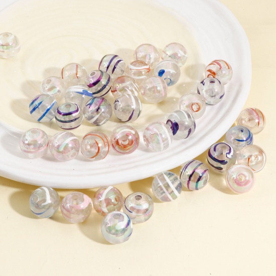 Picture of Acrylic Beads For DIY Charm Jewelry Making At Random Mixed Color AB Rainbow Color Round Spiral About 16mm Dia., Hole: Approx 3.2mm, 10 PCs