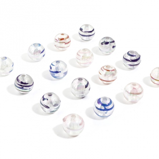 Picture of Acrylic Beads For DIY Charm Jewelry Making At Random Mixed Color AB Rainbow Color Round Spiral About 16mm Dia., Hole: Approx 3.2mm, 10 PCs