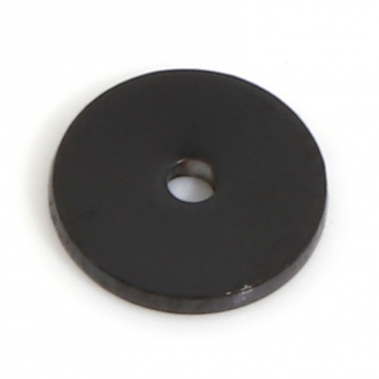 Bild von Umweltfreundliche PVD-Vakuumbeschichtung 304 Edelstahl Abstandsperlen für DIY-Armband-Schmuckherstellung Rund Schwarz 6mm D., Loch: ca. 1mm, 10 Stück