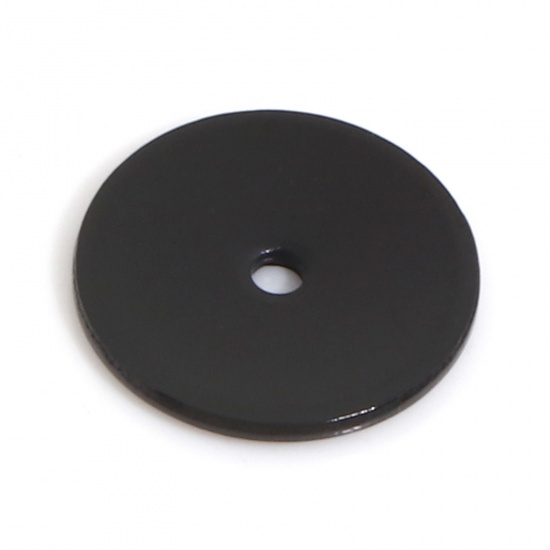 Bild von Umweltfreundliche PVD-Vakuumbeschichtung 304 Edelstahl Abstandsperlen für DIY-Armband-Schmuckherstellung Rund Schwarz 10mm D., Loch: ca. 1mm, 10 Stück