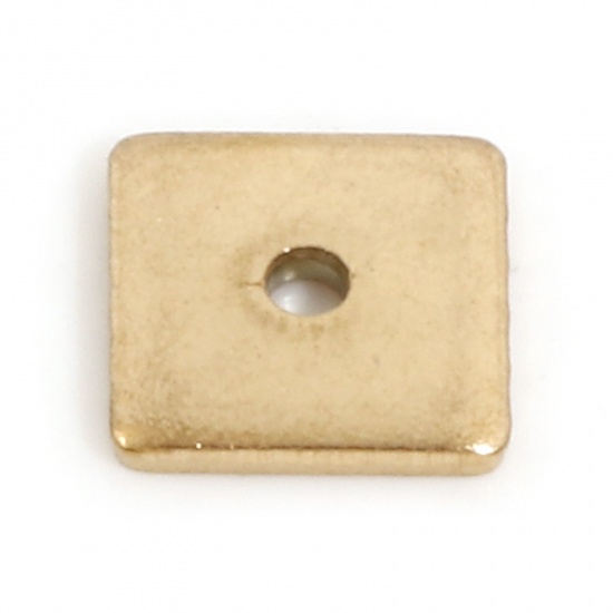 Imagen de Recubrimiento al Vacío PVD Ecológico 304 Acero Inoxidable Perlas Espaciadoras para Hacer Pulseras DIY Hallazgos para Hacer Joyas Cuadrado Chapado en Oro de 18K 8mm x 8mm, Agujero: Aprox 1mm, 10 Unidades