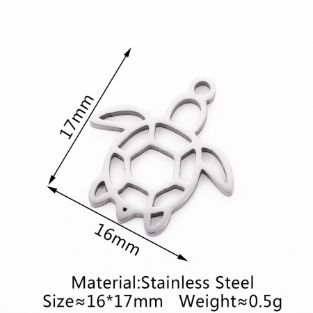 Picture of Eco-friendly 304 Stainless Steel Ocean Jewelry Charms Silver Tone Sea Turtle Animal Hollow 17mm x 16mm, 3 PCs