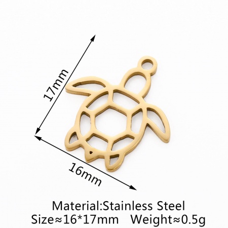 Picture of Eco-friendly 304 Stainless Steel Ocean Jewelry Charms 18K Gold Plated Sea Turtle Animal Hollow 17mm x 16mm, 3 PCs