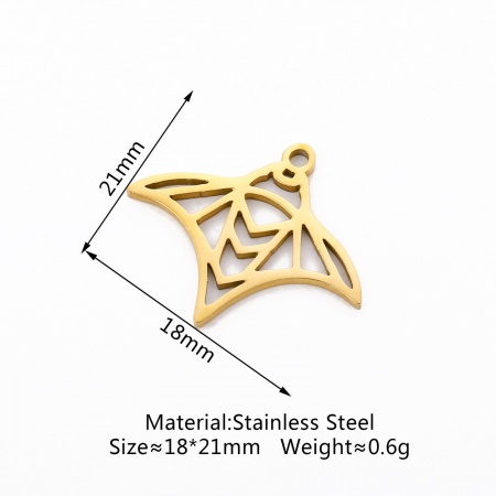 Picture of Eco-friendly 304 Stainless Steel Ocean Jewelry Charms 18K Gold Plated Manta Ray Fish Hollow 21mm x 18mm, 3 PCs