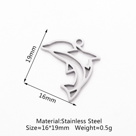Picture of Eco-friendly 304 Stainless Steel Ocean Jewelry Charms Silver Tone Dolphin Animal Hollow 21mm x 18mm, 3 PCs