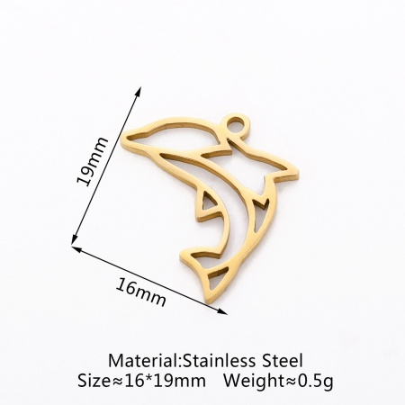 Picture of Eco-friendly 304 Stainless Steel Ocean Jewelry Charms 18K Gold Plated Dolphin Animal Hollow 21mm x 18mm, 3 PCs