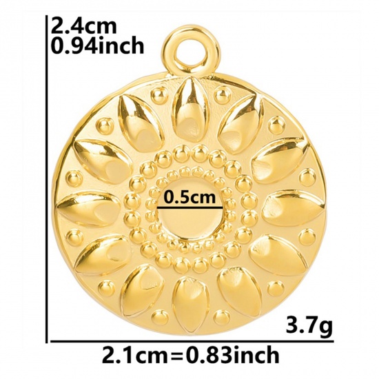 Picture of 3 PCs Eco-friendly PVD Vacuum Plating 304 Stainless Steel Charms 18K Gold Plated Round Flower Cabochon Settings 24mm x 21mm