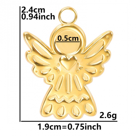 Picture of 3 PCs Eco-friendly PVD Vacuum Plating 304 Stainless Steel Charms 18K Gold Plated Round Angel Cabochon Settings 24mm x 19mm